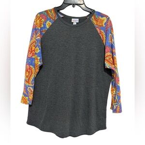LuLaRoe Randy Tee - Gray with Colorful Sleeves